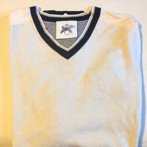 Brooks Brothers Black Fleece V-neck sweater, cream w black and grey detail, sz s